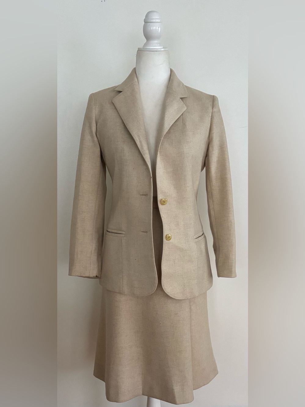 Vintage The Scotch House Wool Camel Hair Skirt Suit Set Beige 2pc Blazer Midi